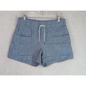 Athleta Cabo Women's 8 Blue Linen 4" Inseam Shorts Drawstring
